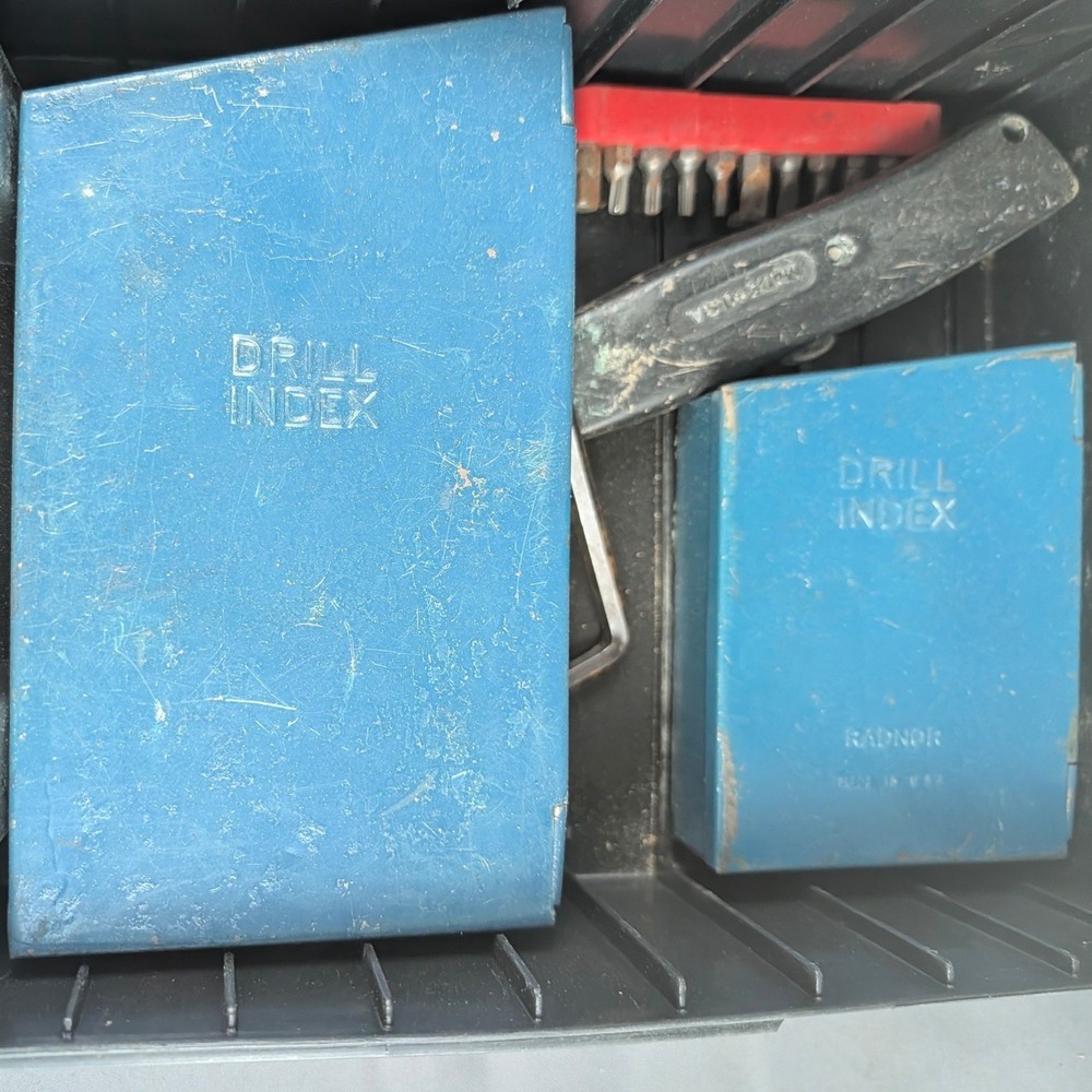 Vintage RADNOR Drill Index Lot of 2 Metal Cases w/ Assorted Bits USA